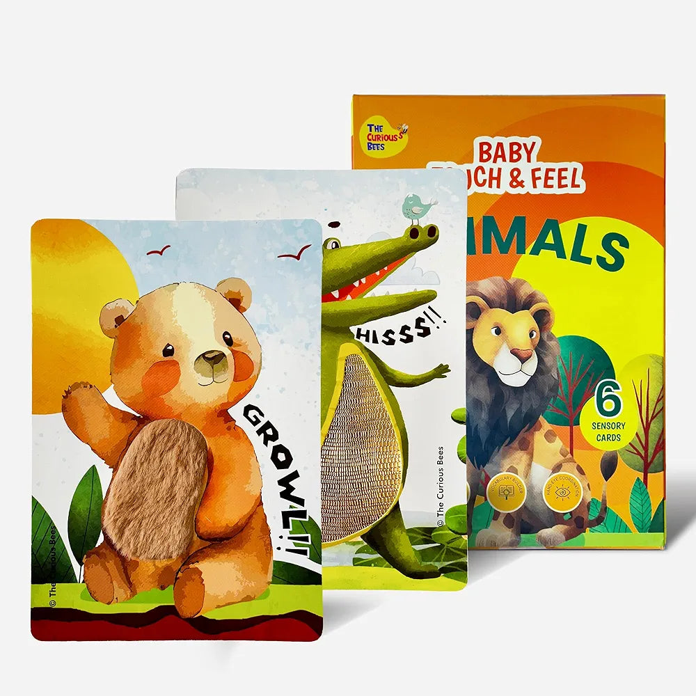 The Curious Bees - Animals Touch & Feel Sensory Cards | 12 Animals & 6 Textures to Enhance Sensory, Cognitive, Spatial & Hand Eye Co-Ordination Skill Development