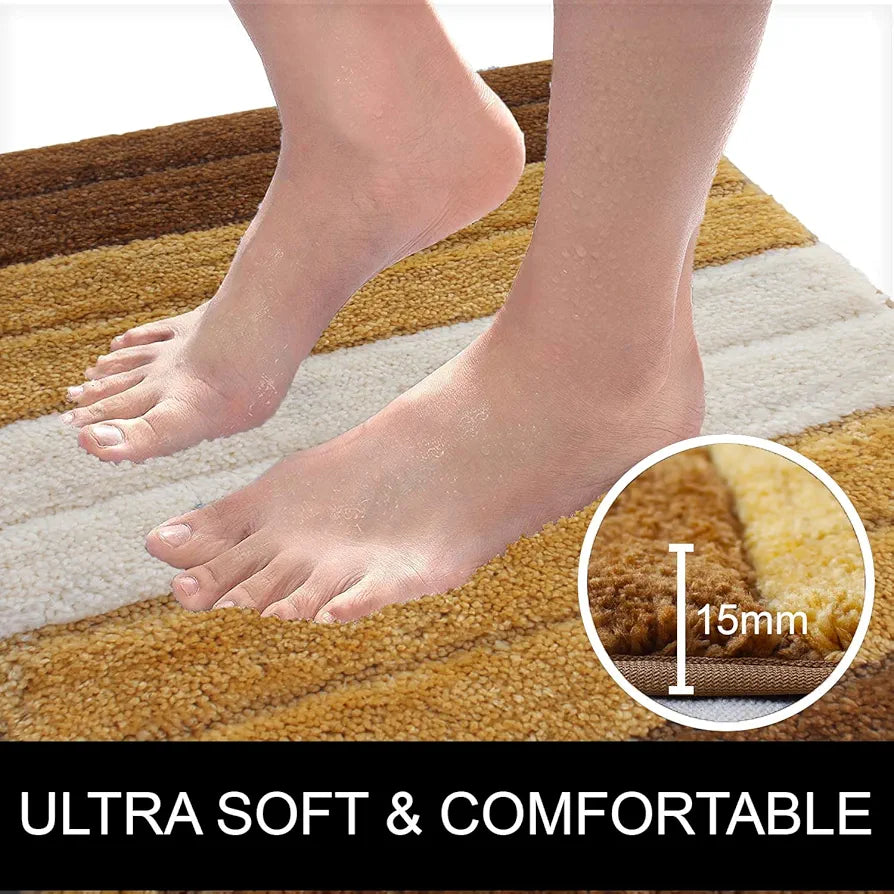 Luxe Home International Microfiber Rectangular Bath mat Soft Anti Slip Skid Luxury Mats 40X60 Cm Colour Tobacco (Pack of 2)
