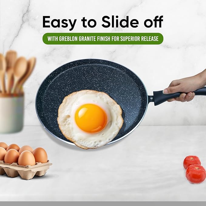 Solara Granite Dosa Tawa Non Stick Pan 28cm, Dosa Tawa Induction Base & Gas Compatible With Soft-touch Handles | Black Colour