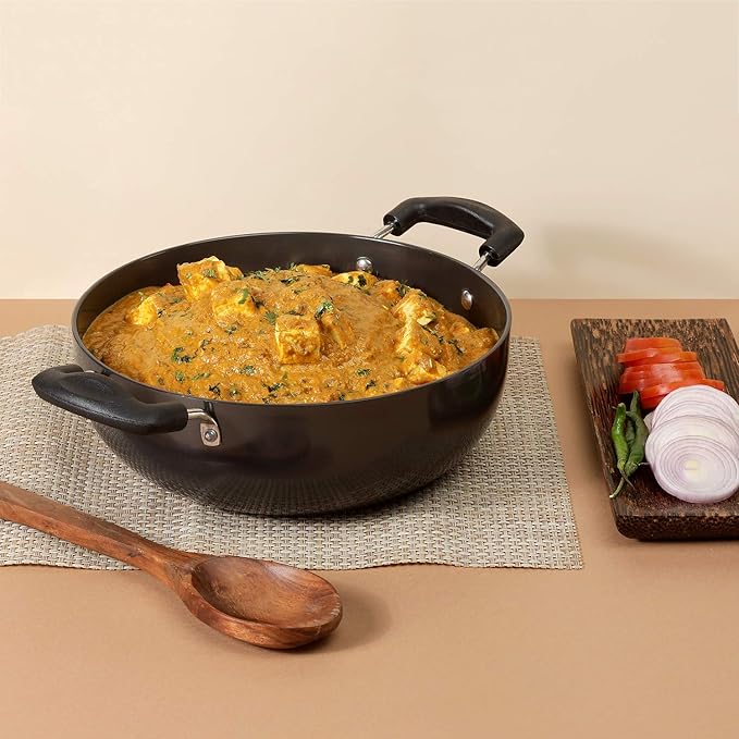 Vinod Black Pearl Hard Anodised Non Stick Deep Kadhai - 2.1 LTR, 20 cm | 3.25mm Thickness | kadai for Cooking