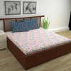 Divine Casa Double Size Bedsheet for Double Bed 144 TC Pure Cotton Queen Size with 2 Pillow Covers Floral Colour Peach Blue