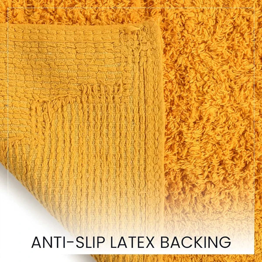 Sashaa World Solid Anti-skid Cotton Bathmat And Contour Set For Bathroom Colour Yellow