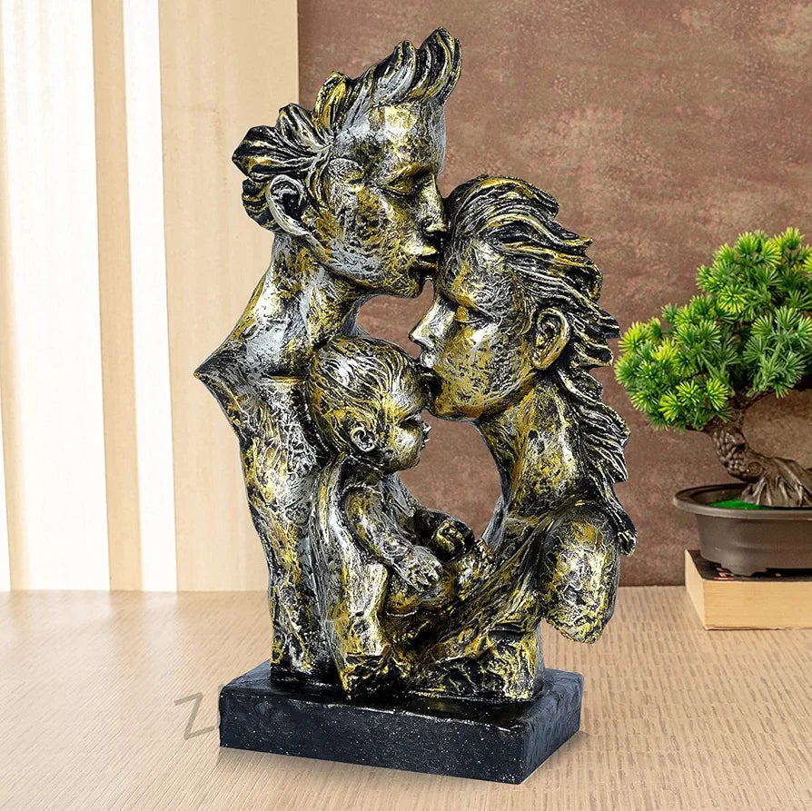 Zart Mother & Father With Child Love Statue Showpiece For Home Decor Copper