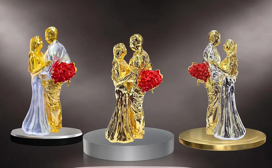 Gold Art India Couple Figurine Gold-Silver Plated Matte Finish