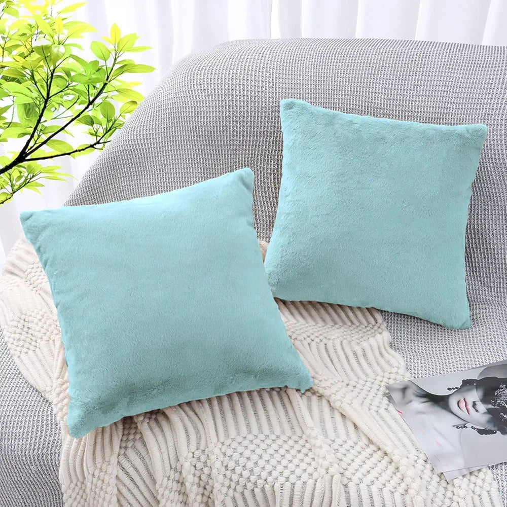 Luxe Home Cushion Cover Duble Side Rabbit Fur Plain Design Covers Set of 2 for Sofa Colour Turquish