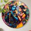 Livin'luxe Paintings Radha Krishna Divine Love Wall Painting with Frame - Sparkle Glossy Round Golden Framed Large