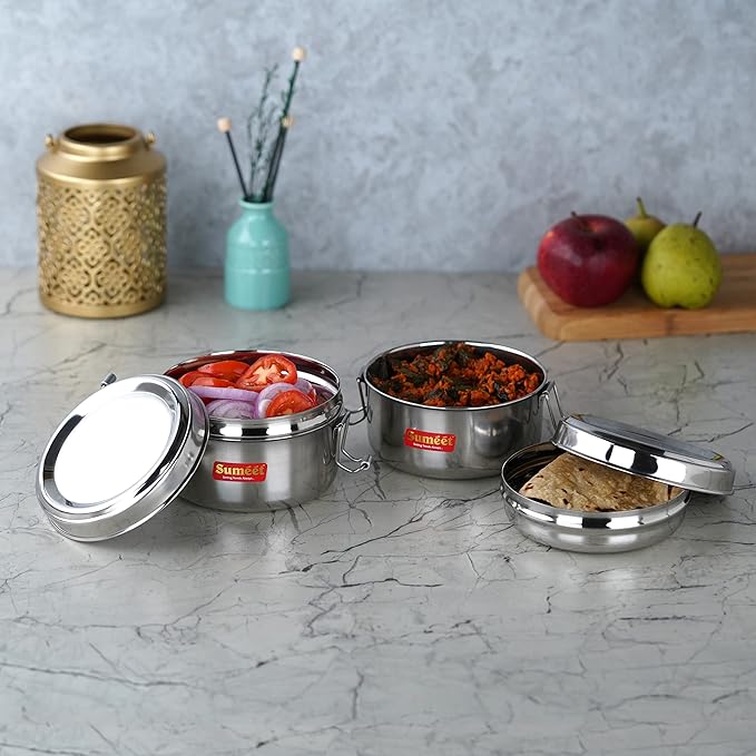 Sumeet Stainless Steel Meal Pack Lunch Box/Tiffin Set of 2Pc 300 ml Each 11.5cm