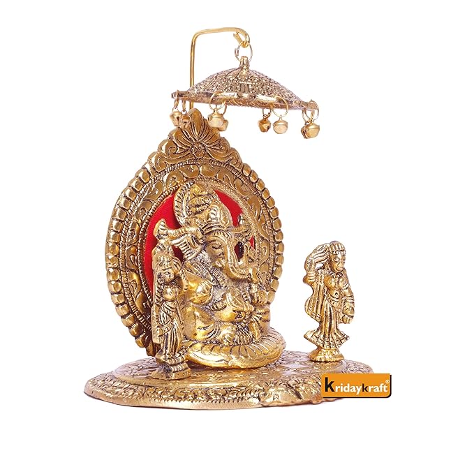 KridayKraft Riddhi Shiddhi Ganesha Metal Statue for Temple Pooja Ganesh Murti Decorative