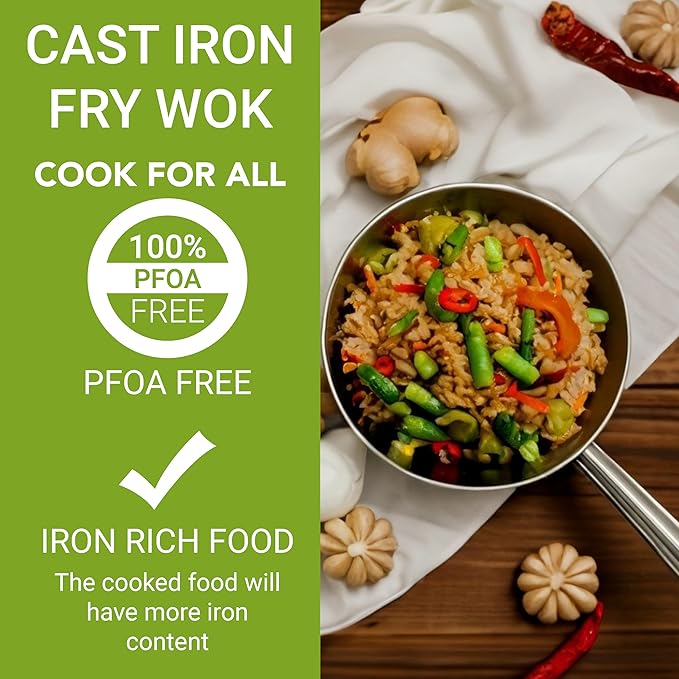 Femora Preseasoned Cast Iron Fry Pan/ Skillet/ Wok of 28cm Diameter With Tough Handle Non Toxic and Coating Free |1  Piece | Black