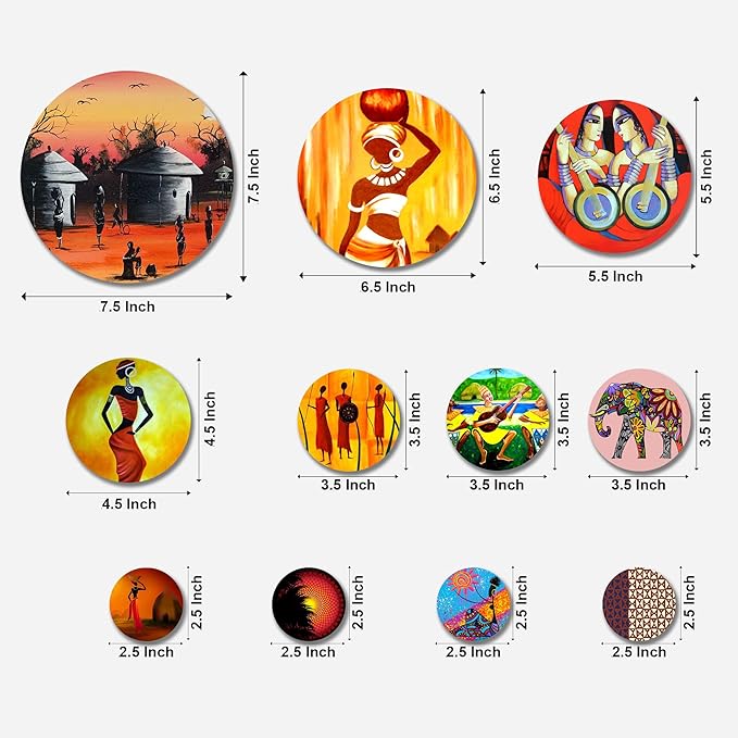 Artvibes Designer MDF Wooden Wall Hanging Ornaments Decoration Item for Home | Pack of 11 Pieces