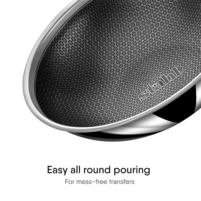 Stahl Artisan Hybrid Triply Non Stick Tasla With Lid | Stainless Steel Kadai/ Tasla for Cooking | Induction & Gas Stove Base | 1.2 L | 18cm