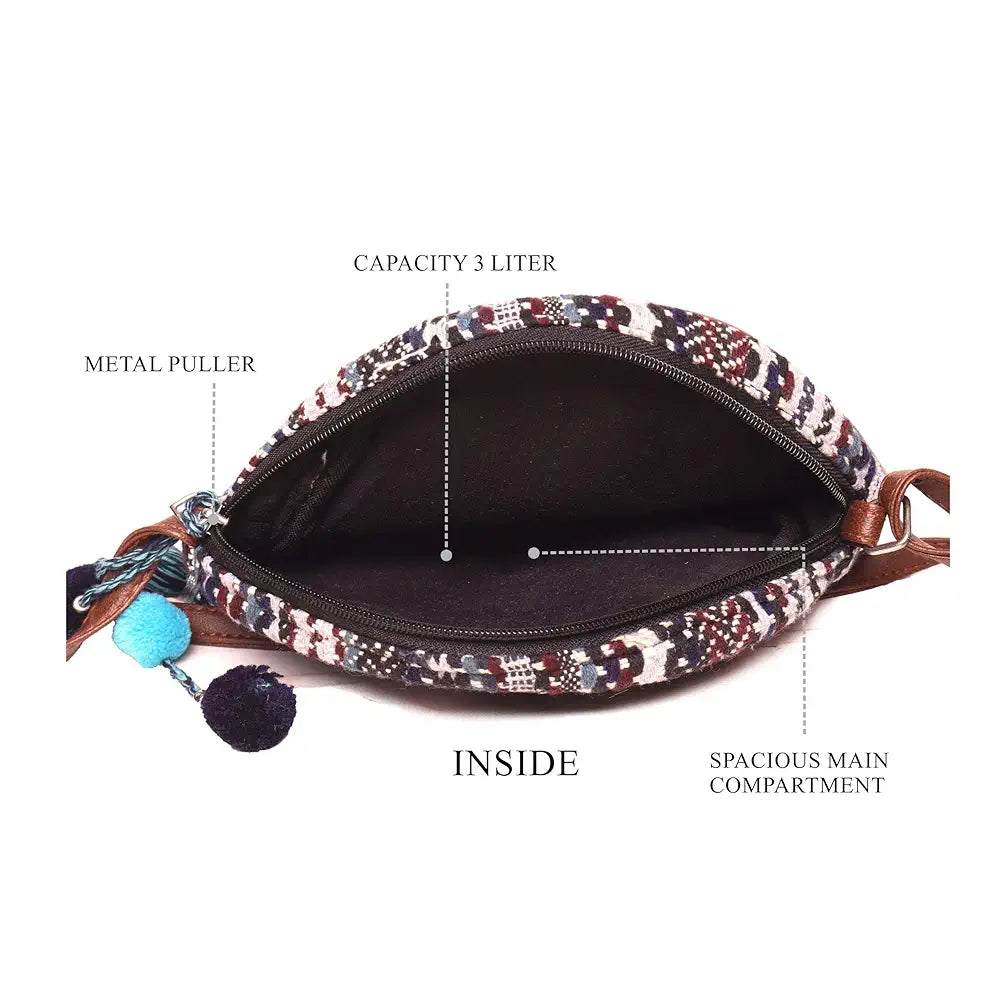 Astrid Handmade Macrame Flap Over Sling Bag For Girls And Women Colour Prismatic Brownish Textured