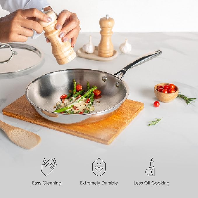 Stahl Artisan Triply Stainless Steel Fry Pan With Lid | Induction & Gas Stove Compatible Frying Pan | 2.1 L | 26 Cm