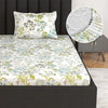 Divine Casa 100% Cotton Fitted Bedsheet Set for Single Bed 144 TC Single Bedsheet Set - Colour Floral Mineral Green