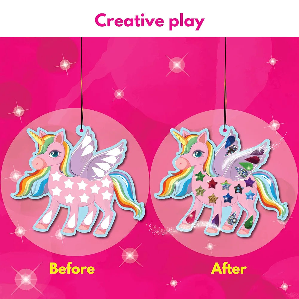 SparkLPlay Foil Art & Craft Kit for Girls | DIY Mosaic with 8 Danglers, 40+ Foils & 190+ Stickers | Princess Unicorn Foil Fun | Gift for Girls Ages 4–9 | Creative Toy | Unicorn Kingdom