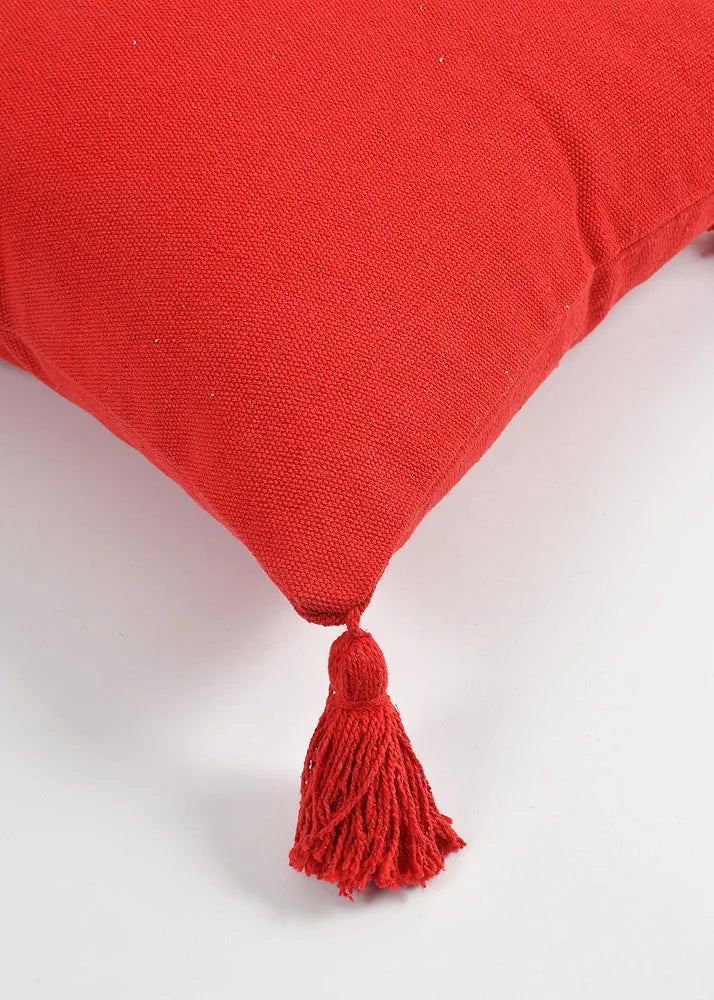 Sashaa World 100% Cotton Cushion Covers Colour Red With Tassels/decorative Throw Pillow( Set Of 2)
