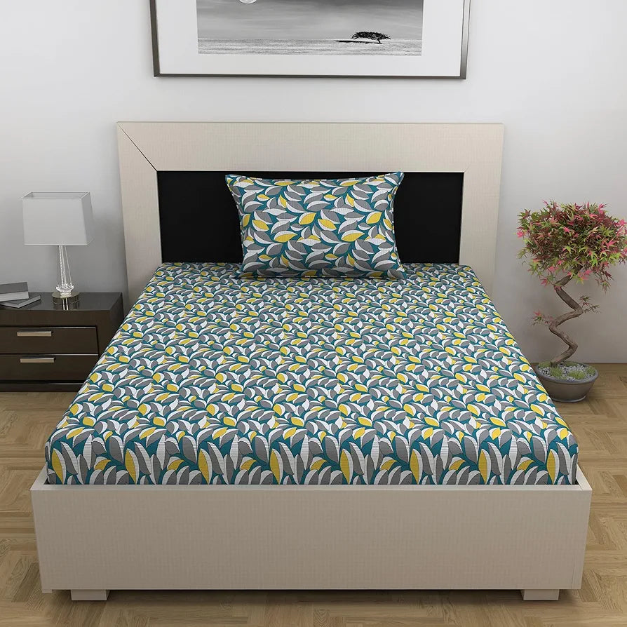 Divine Casa 144 TC 100% Cotton Bedsheet for Single Bed with 1 Pillow Cover Colour Rustic Brown