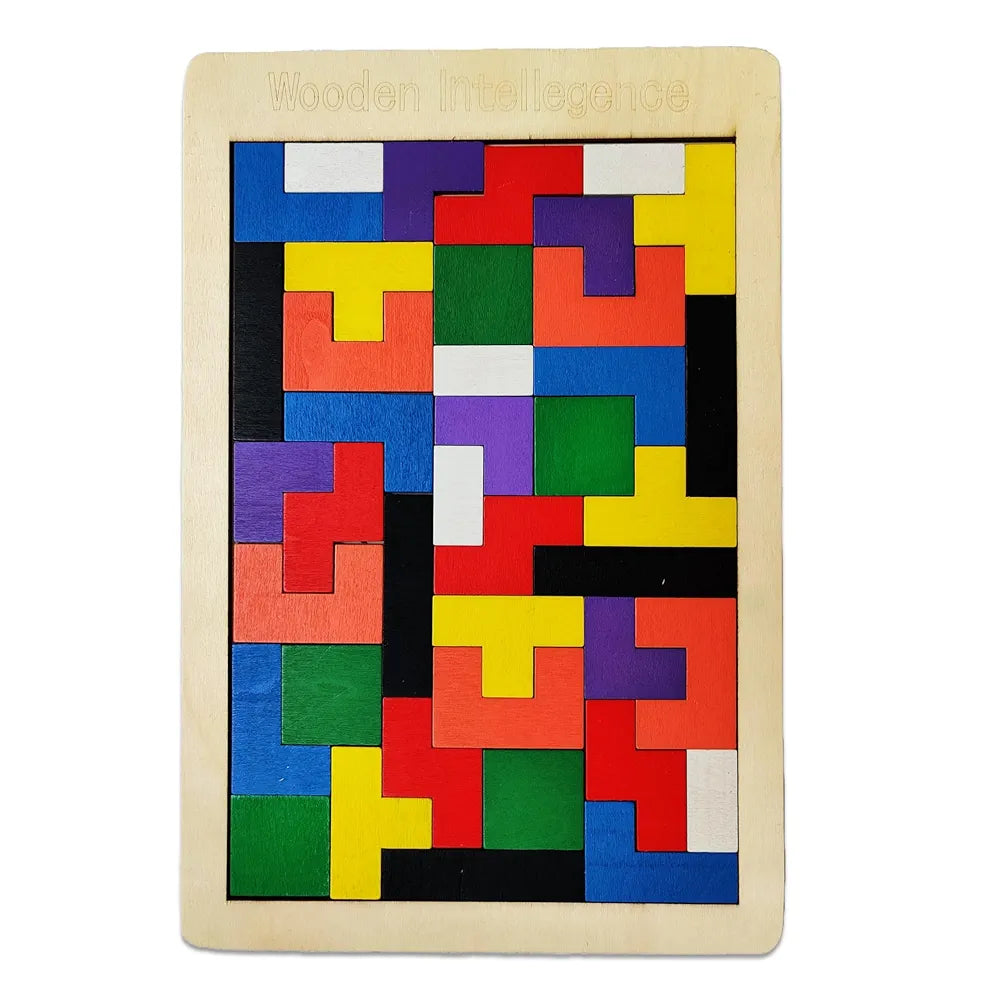KIDS KINDLY Wooden Jigsaw Puzzle, Tetris Board Game, Monteszori Toys for Preschoolers, Multicolour, Age 3+