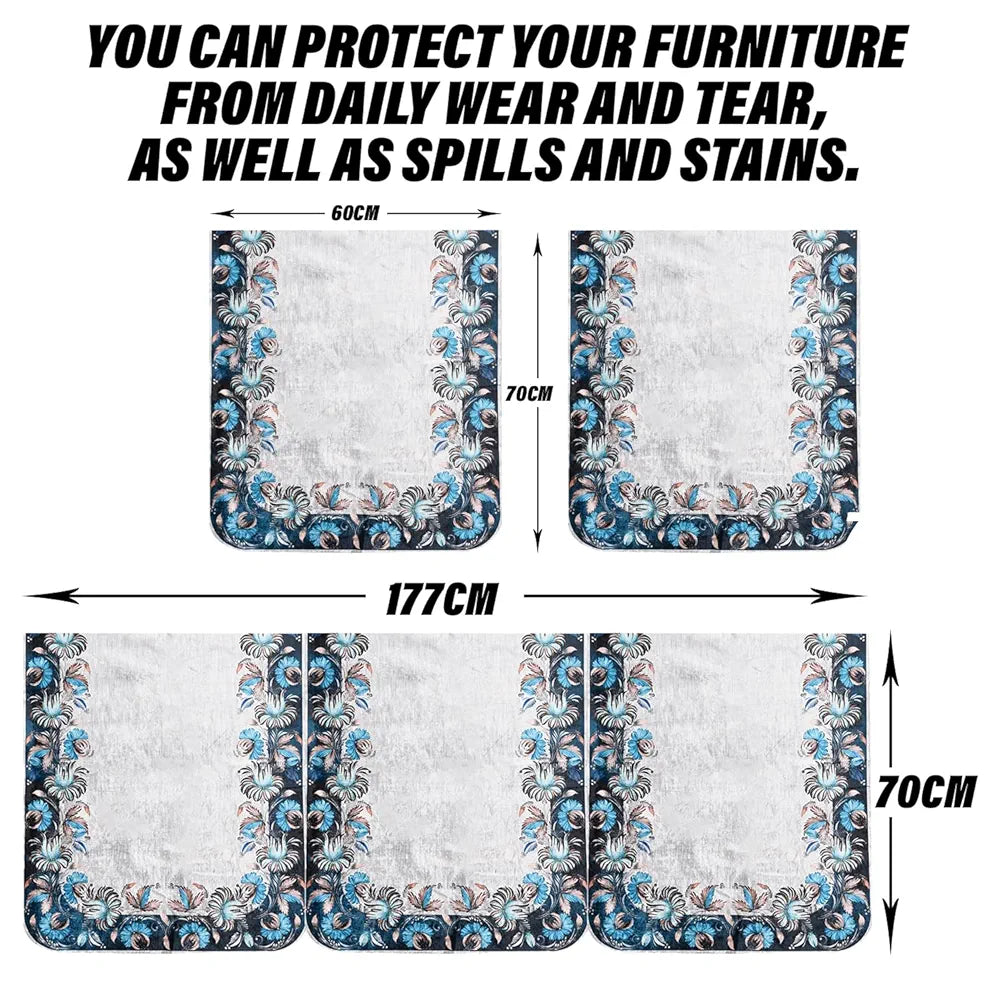 Kuber Industries Sofa Cover Set Blue Digital Flower Sofa Cover 5 Seater Couch Cover Gray