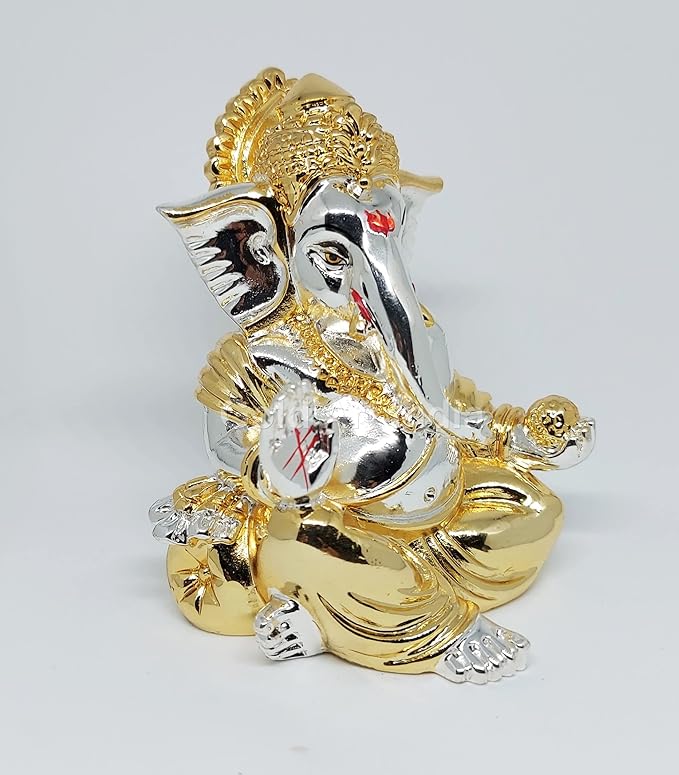 Gold and Silver Plated gaddi Ganesha Idol Ganpati Bappa Murti for Home Decor