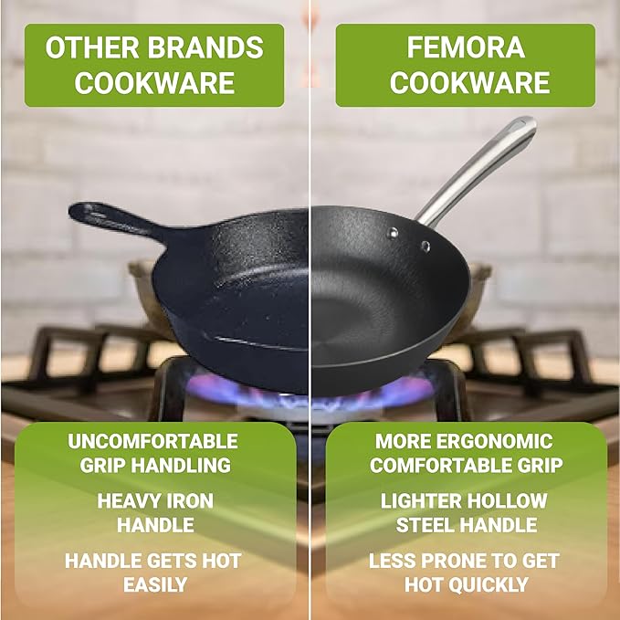 Femora Preseasoned Cast Iron 20 Cm Fry Pan | Non Toxic and Coating | Pack of 1 Pcs
