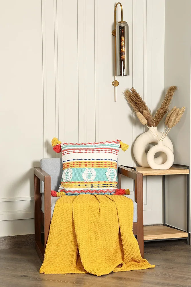 Sashaa World 100% Cotton Handwoven Decorative Cushion Cover With Zipper Colour Multi