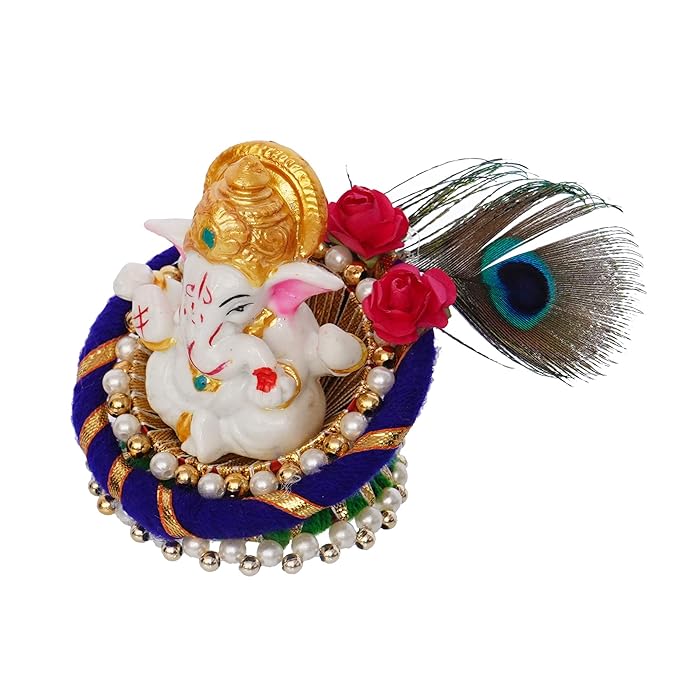 Ecraftindia Resin Lord Ganesha Idol on Peacock Feather Decorative Plate | Ganesha Idol for Home Decor