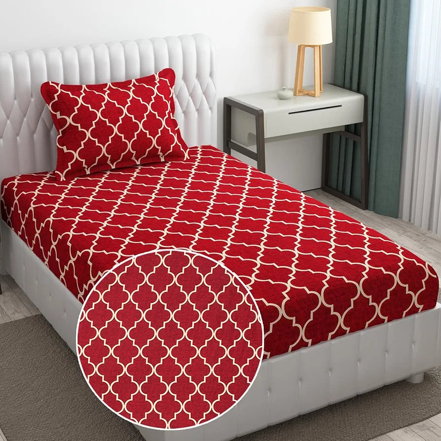 Fresh From Loom Microfiber Single Bed Geometric Bedsheet With 1 Pillow Covers 144 TC Maroon Vector