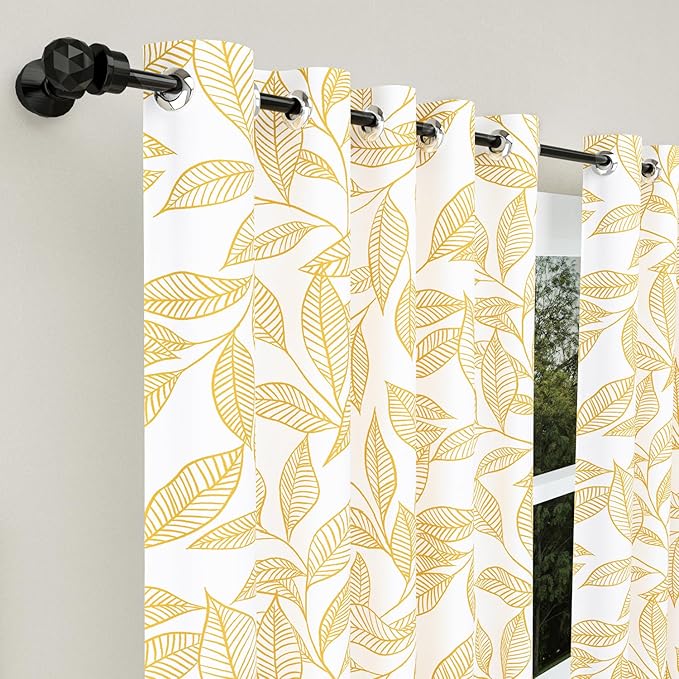 Haus & kinder Cotton Curtains Set of 2 for Bedroom Window Door Curtains | Colour Line Art Yellow