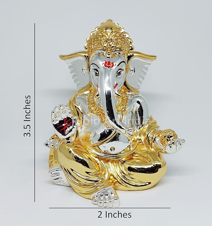 Gold and Silver Plated gaddi Ganesha Idol Ganpati Bappa Murti for Home Decor