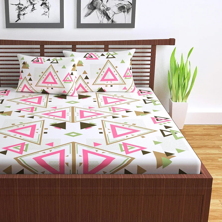 Divine Casa 144 TC Cotton Bedsheet for Double Bed with 2 Pillow Cover Colour Pink Olive