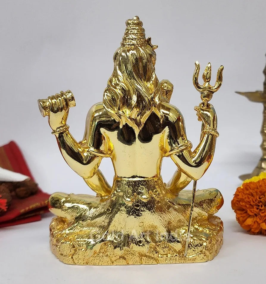 Gold Art India Lord Shiva 24K Gold Plated Idol With Trishul Gold Antique