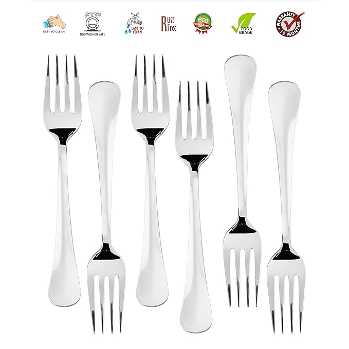 Sumeet Stainless Steel Dessert/Table Forks Set of 6 Pc – (18.2cm L) (1.6mm Thick)
