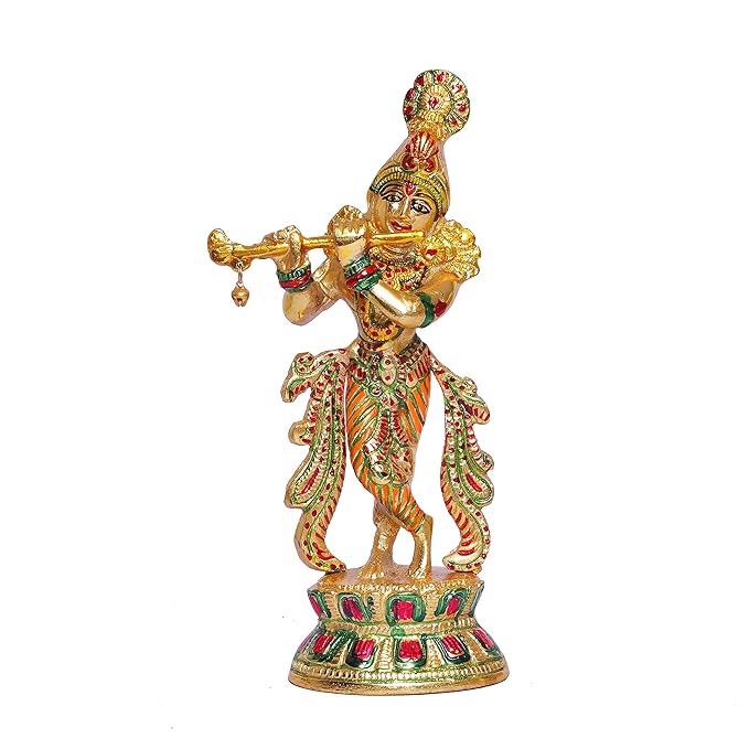 KridayKraft Lord Krishna Metal Statue Krishna idol Murti Playing Flute for Temple Pooja idol