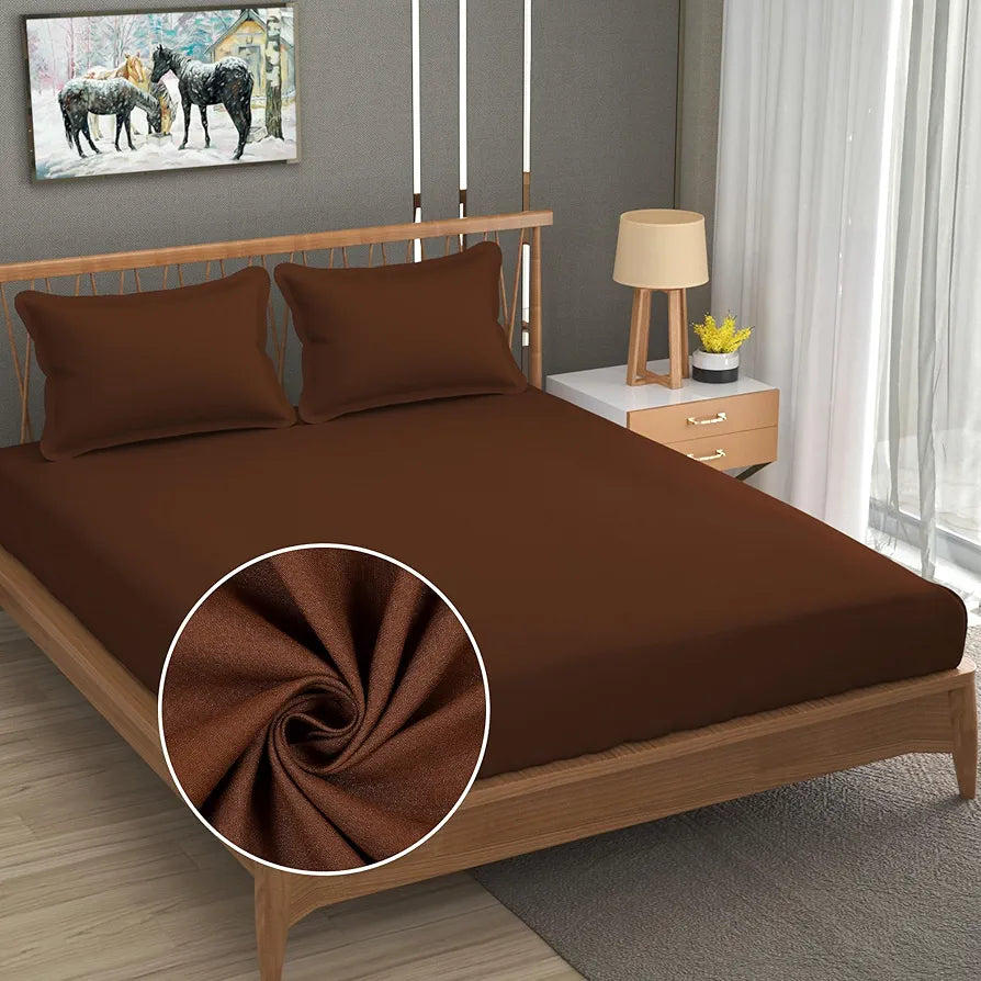 Fresh From Loom Double Bedsheet King Size Rotary Printed Wrinkle Free with 2 Pillow Covers 240 TC Copper