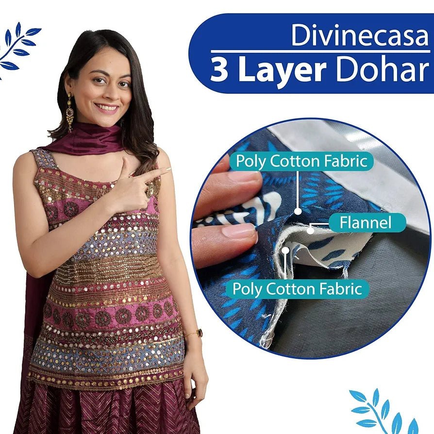 Divine Casa 120 GSM Cloudy Super Soft Brushed Cotton 2 Layer Breathable Single Dohar AC Blanket TC - 120 Colour Navy Blue and Blue
