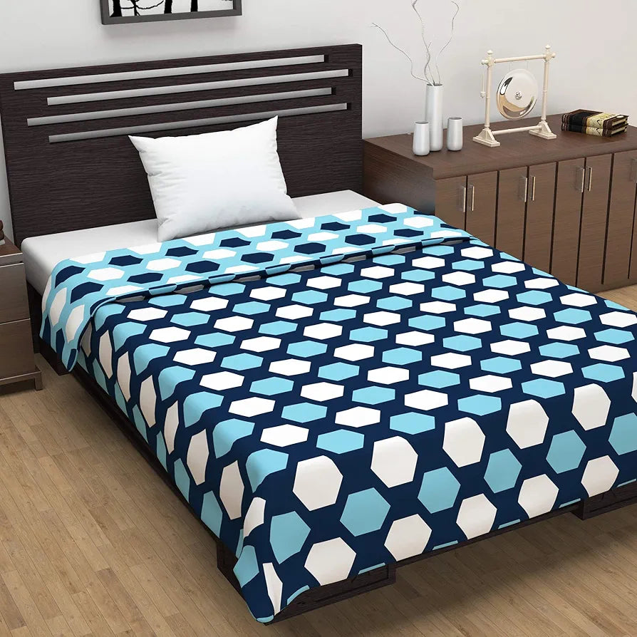 Divine Casa 120 GSM Microfiber Double Dohar Soft & Lightweight Throw Blanket Hexagonal Pattern Colour Legion Blue