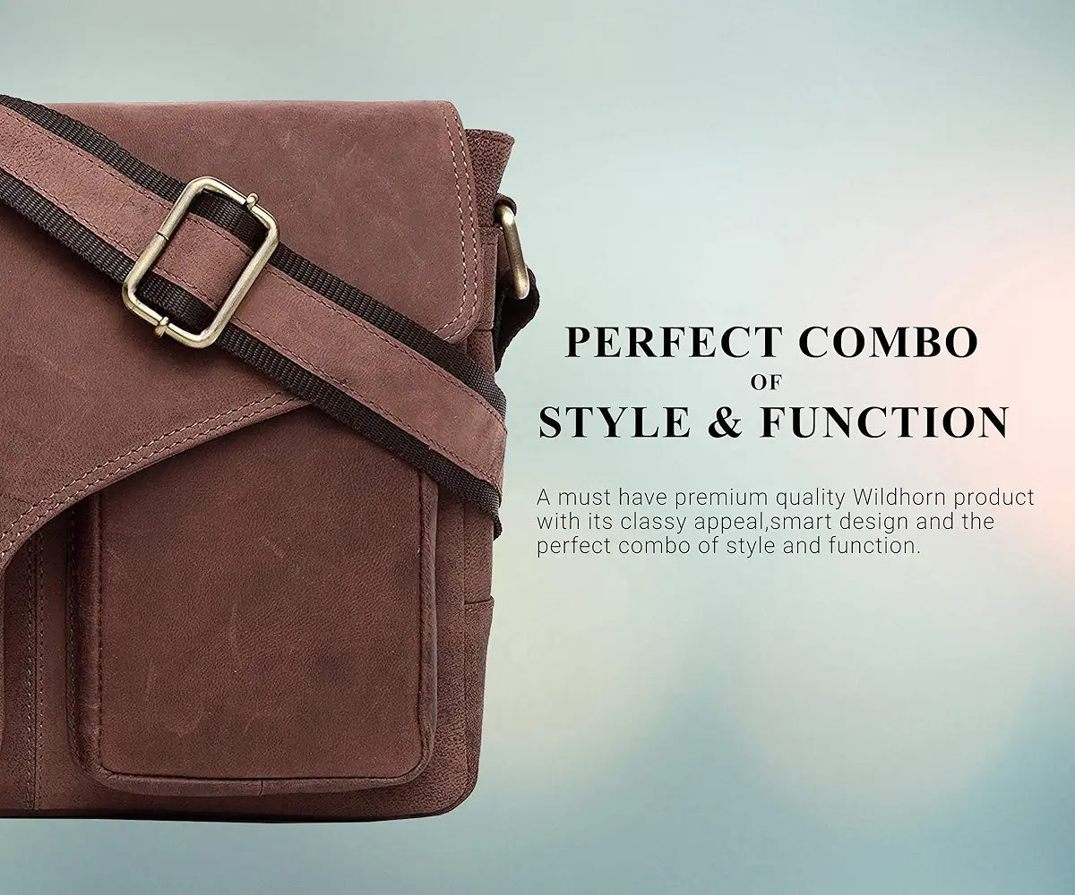 WildHorn�Leather 11 inch Laptop Messenger Bag for Men I Dedicated Laptop Compartment I Adjustable Strap I DIMENSION:L- 11 inch H-9.5 inch W- 3 inch