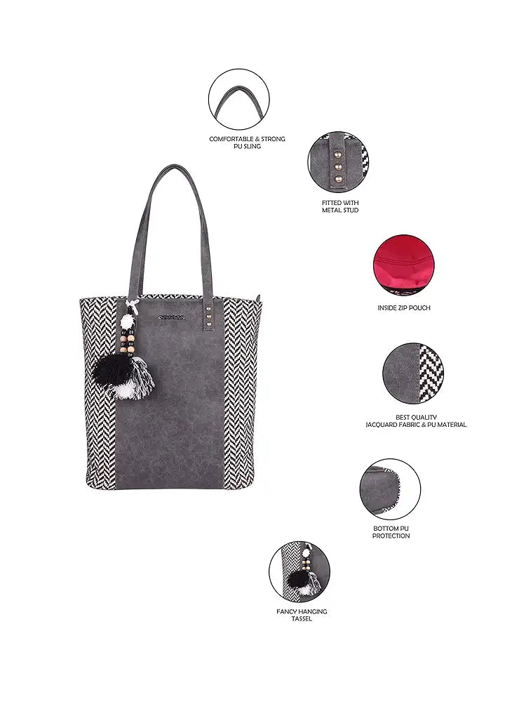 Astrid Women's Black PU Block Design Tote Bag With PU Strap