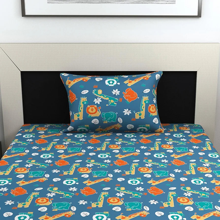 Divine Casa 144 TC 100% Cotton Single Bedsheet with 1 Pillow Cover Abstract Pattern Colour Iris Deep