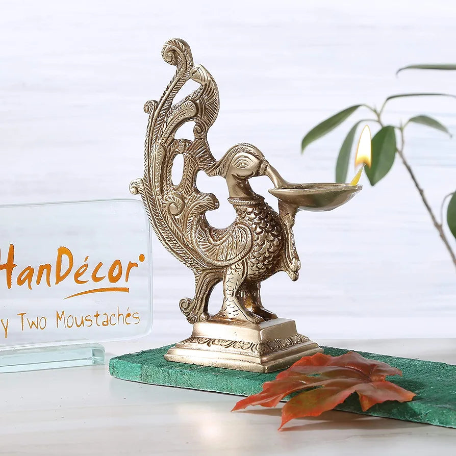 Two Moustaches Brass Peacock Deepak- Big