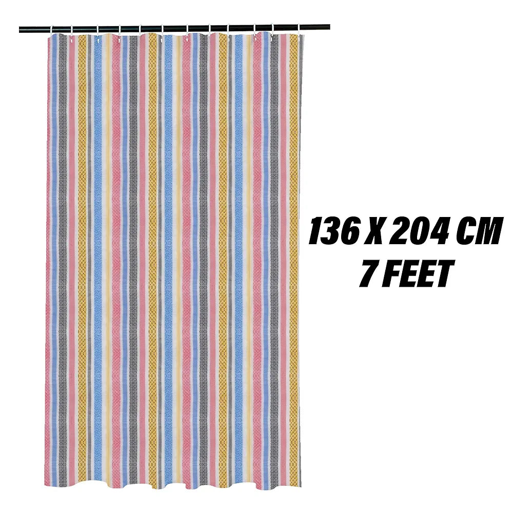 Kuber industries Lining Curtain for Bathroom Shower Curtain with 8 Rings Multicolor