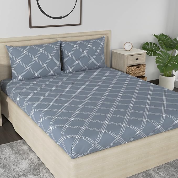 Huesland by Ahmedabad Cotton 186 TC King Size Bedsheet Cotton with 2 Pillow Covers | Grey