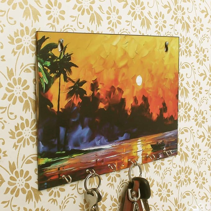 Ecraftindia Naturre View Theme Wooden Key Holder With 6 Hooks