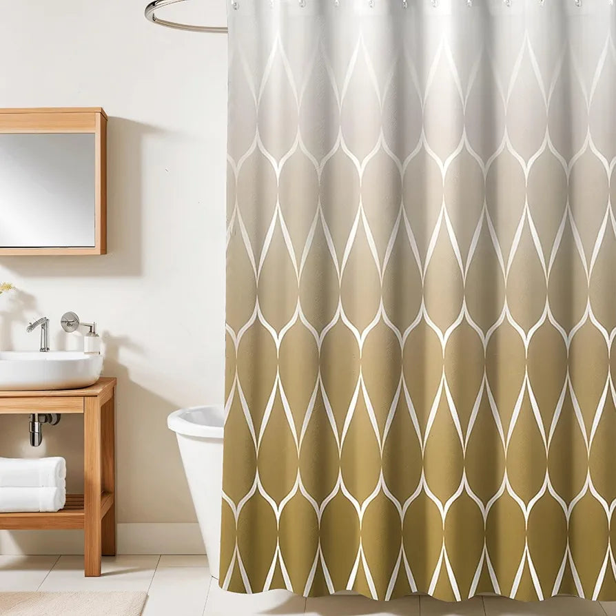 Homethreads Printed Blackout Embrace Luxury with Our 6-Feet Long Premium Polyester Shower Curtain with 12 Hooks for a Lavish Bathroom Machine Washable Gold