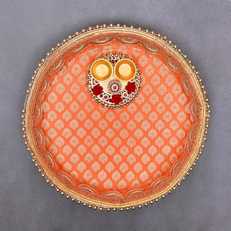 DecorTwist® Pooja Thali Set | Stainless Steel Handcrafted Decorative Pooja Thali for Diwali Puja, Home, Temple, Mandir, Wedding, Bhai Dooj Decorative Puja Plate 10.2 Inch Pack of 1 