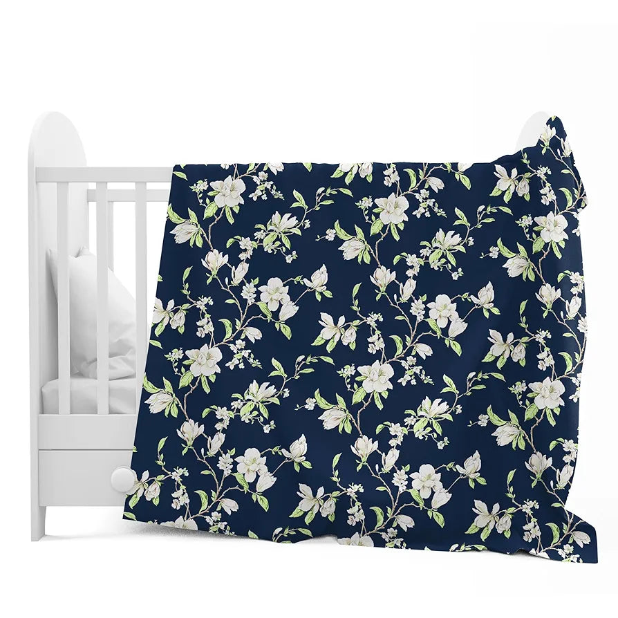 Divine Casa 120 GSM Microfiber Single Kids Dohar Soft & Lightweight Throw Blanket Floral Pattern Colour Bristol Blue
