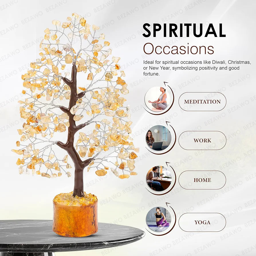 Bezavo Citrine Crystal Tree Feng Shui Money Tree Silver Wire for Prosperity & Vitality
