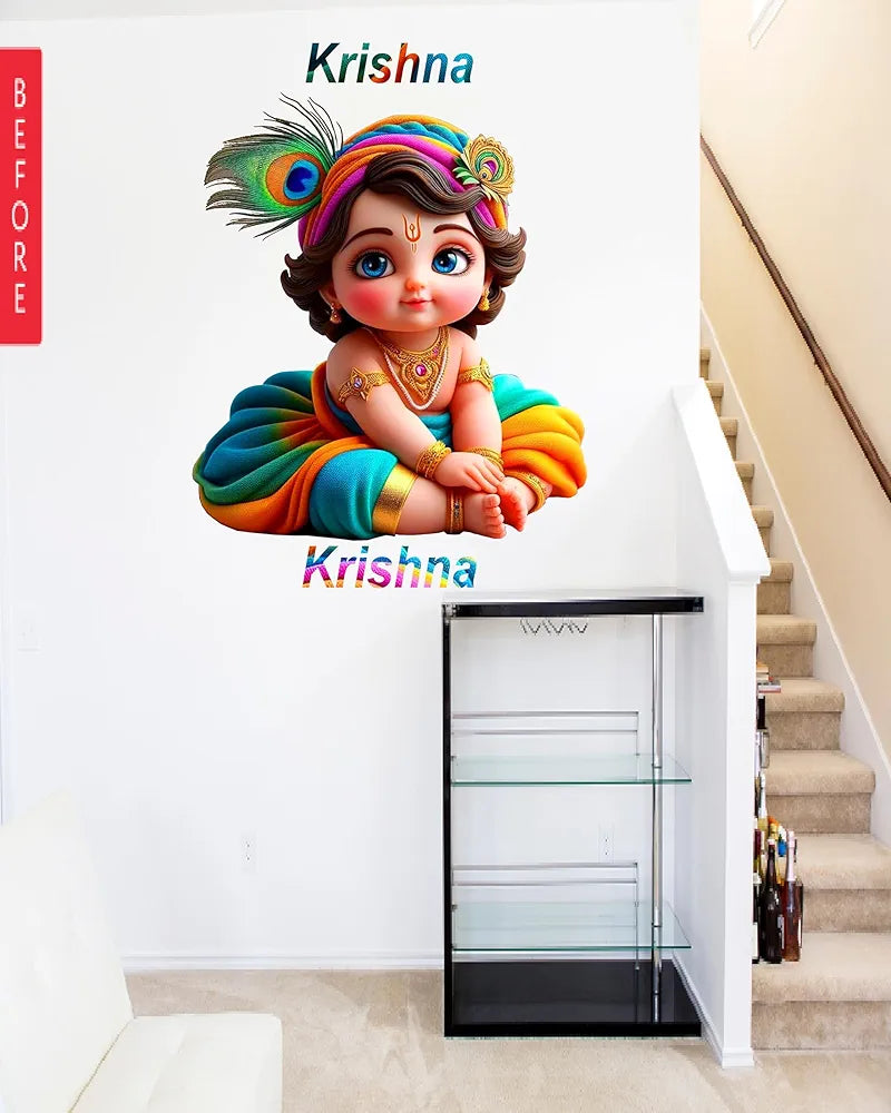 Rng Graphics Pvc Vinyl Self Adhesive Little Krishna Wall Sticker Multicolor 55 Cm X 48cm DW-124L