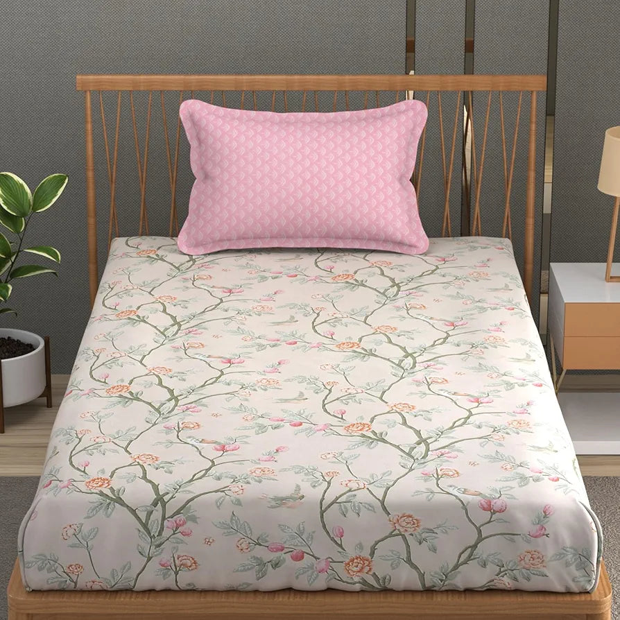Fresh From Loom Microfiber Soft Cotton Bedsheet 200 TC Single Bed Bedsheet with 1 Pillow Cover Oyster Pink